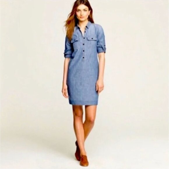 J. Crew Denim Shirt Mini Dress Women's Size XS Excellent VERY gently used condit - Picture 3 of 6